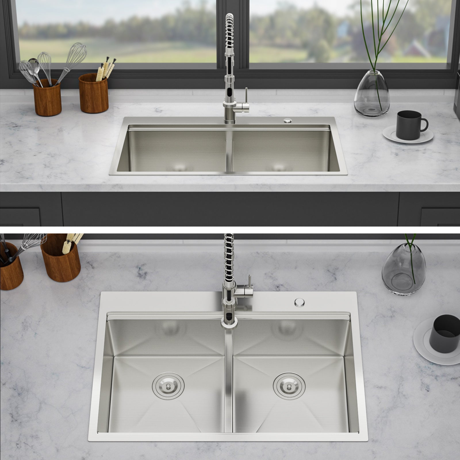 Topmount Drop In Kitchen Sink - 36"x 22" Double Bowl
