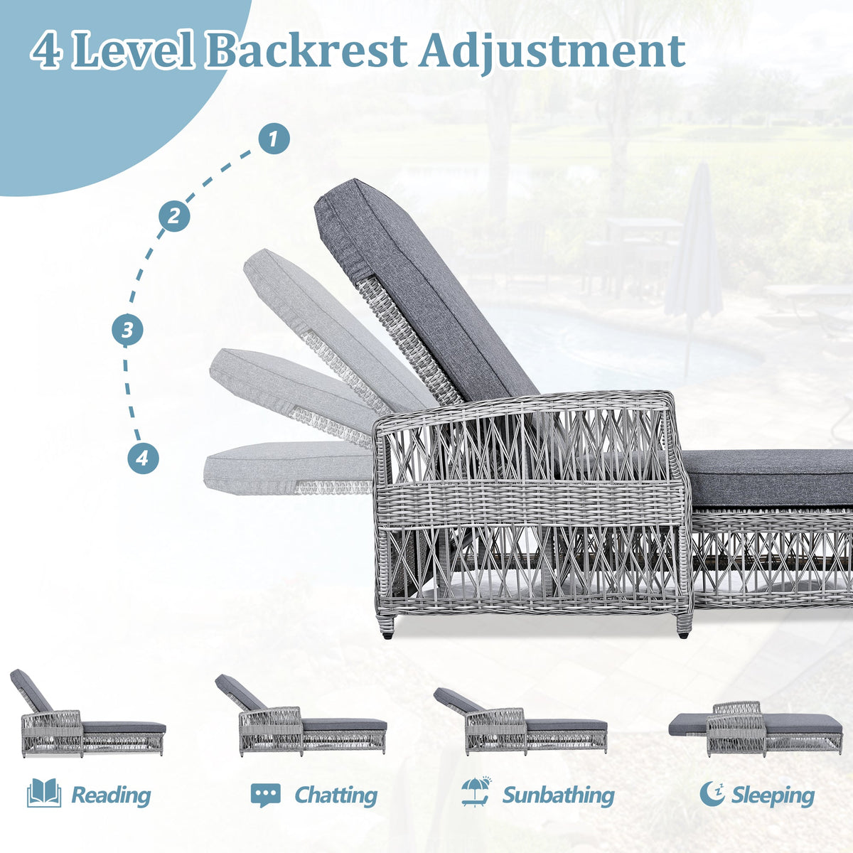 GO 2 Pieces Long Reclining Chaise Lounge Set