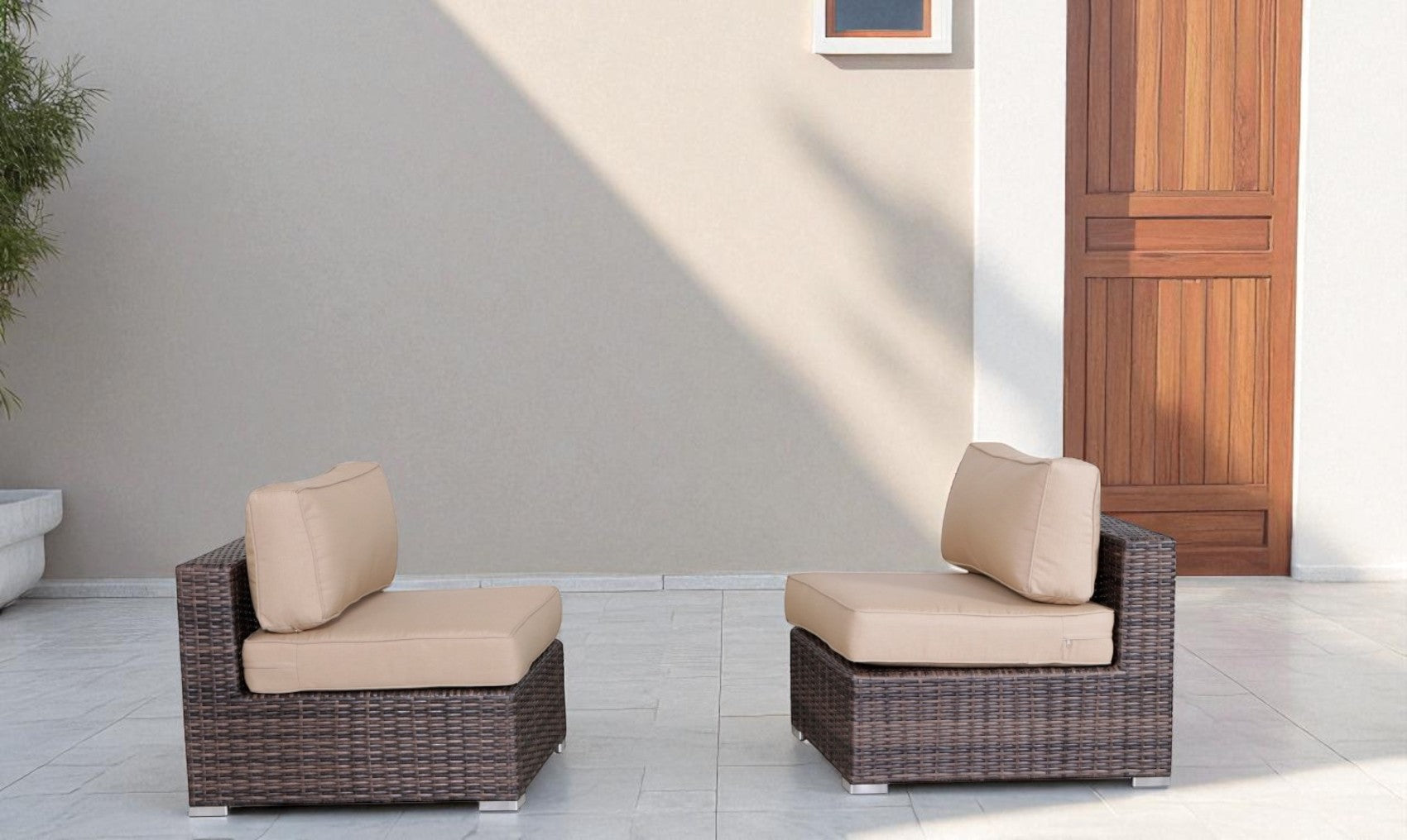 28" Wide Armless Outdoor Chairs with Cushions (Set of 2)