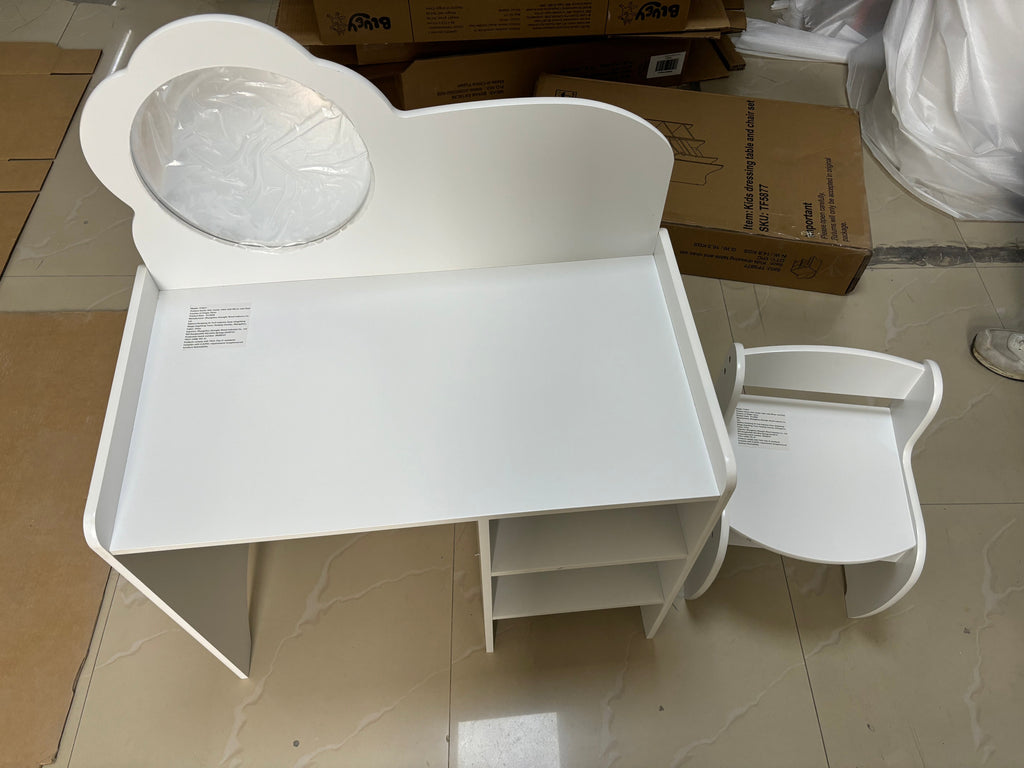 Kids Vanity Table with Mirror and Chair