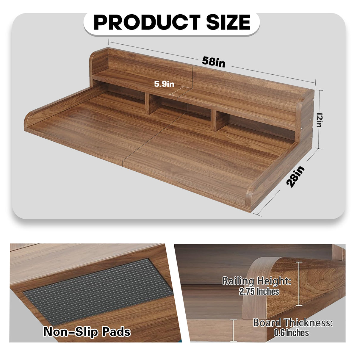 Washer Dryer Countertop with Non-slip Pads - Walnut