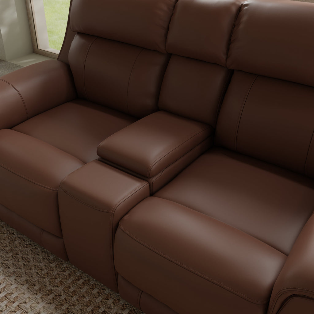 Oslo Dual Power Reclining Love Seat with Console in Pecan