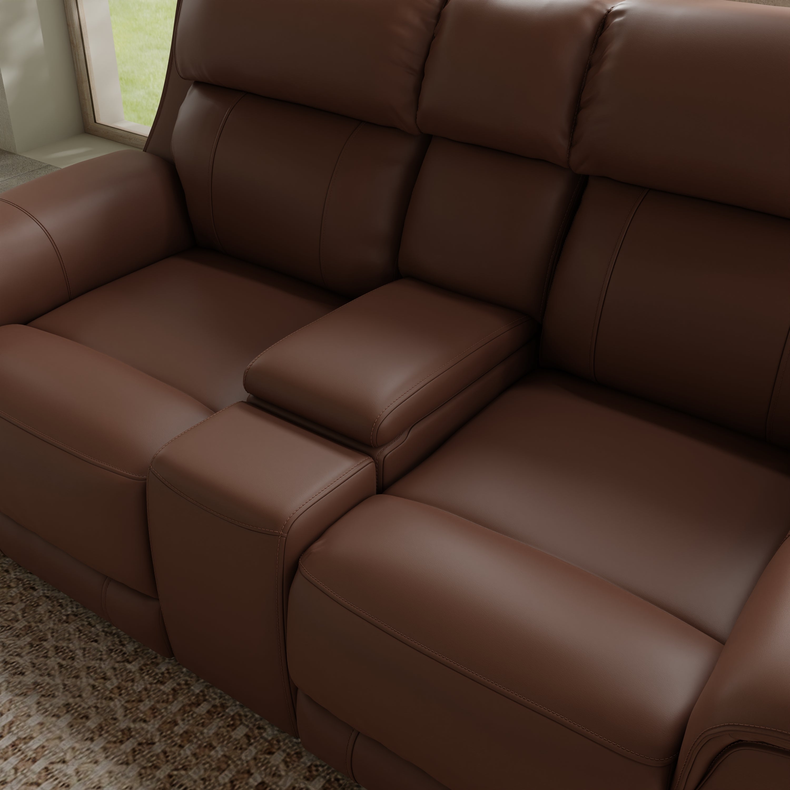 Oslo Dual Power Reclining Love Seat with Console in Pecan