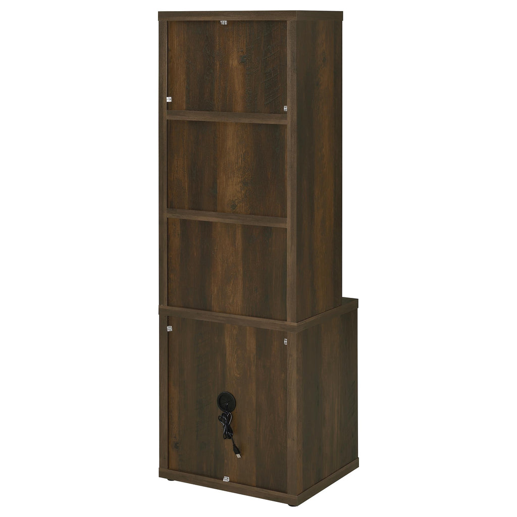 Geary Dark Pine 3-Shelf Bookcase USB and Lockable Drawer