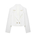 Womens Short Double-breasted Blazer With Shoulder Pads