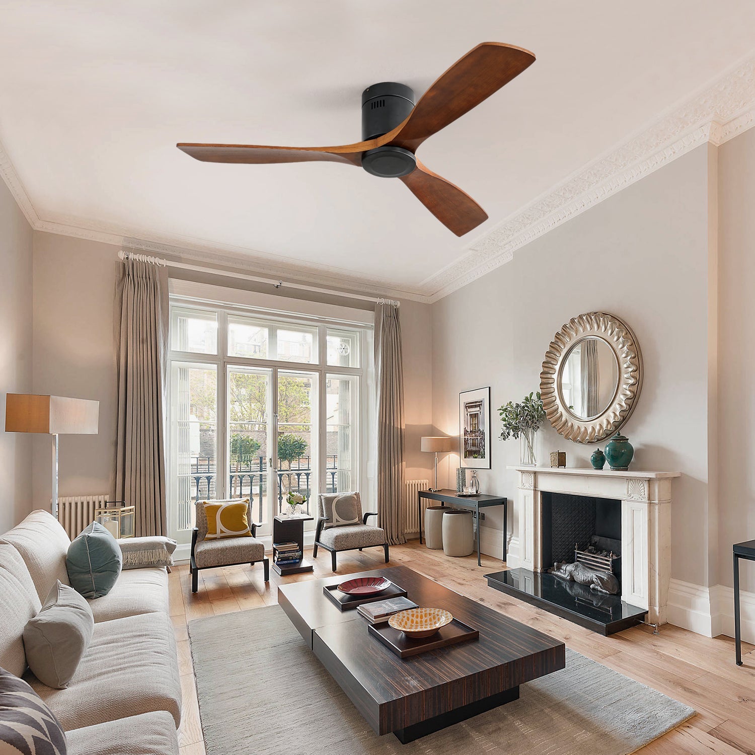 52 Inch Low Profile Ceiling Fan DC 3 Wood Fan Blade