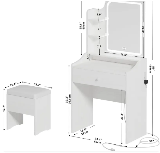White Vanity Set With Smart LED Mirror