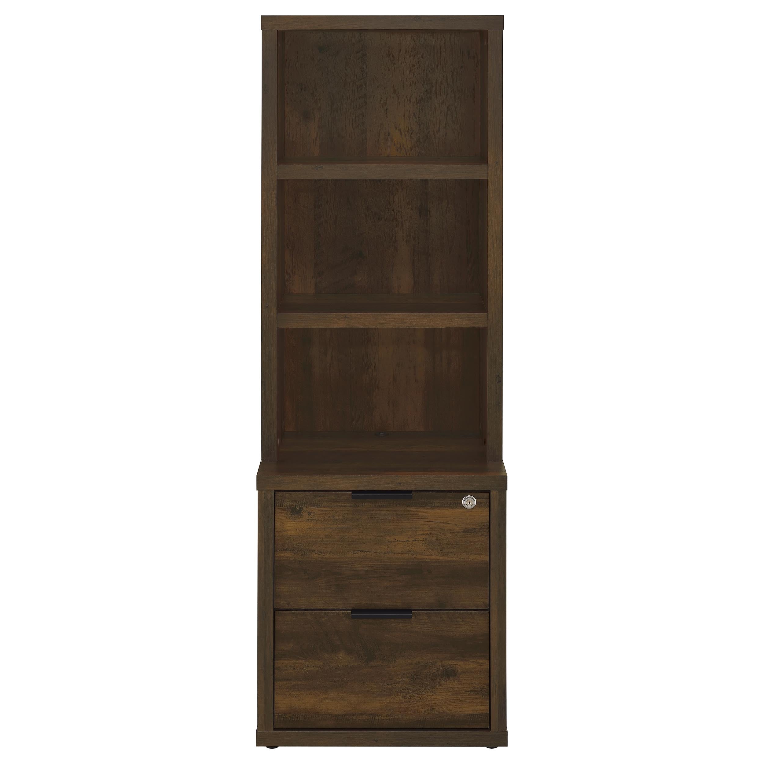 Geary Dark Pine 3-Shelf Bookcase USB and Lockable Drawer