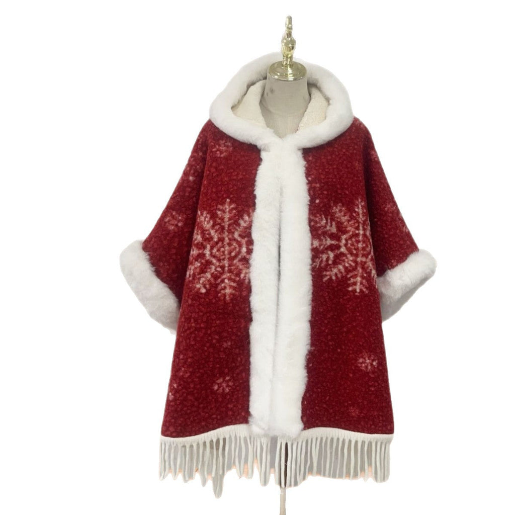 New Winter Hooded Cloak Shawl Fleece-lined And Extra-thick Latest Style