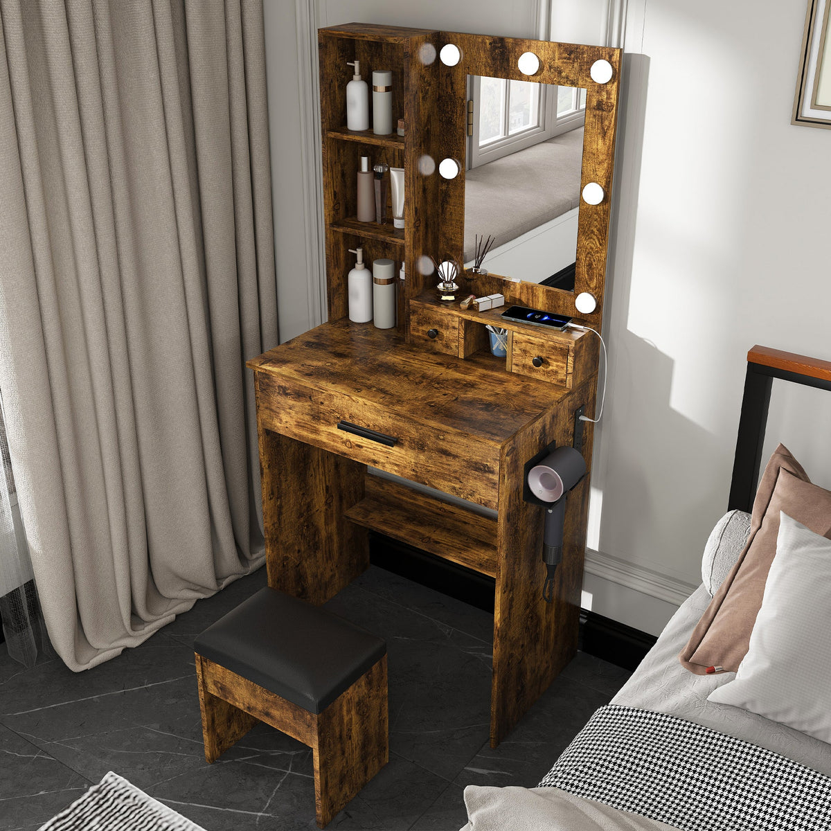 Vanity Table with Mirror & Adjustable LED Lights