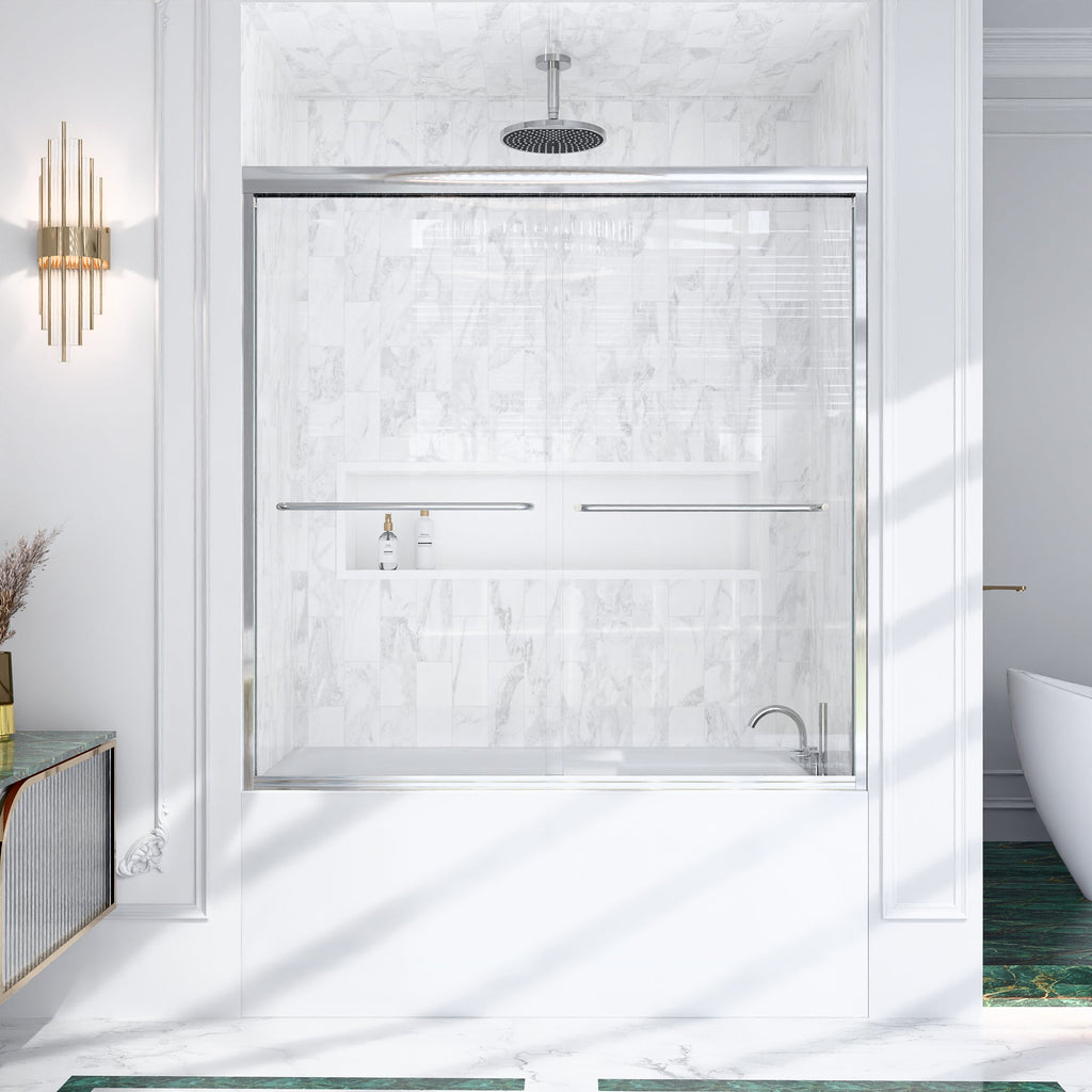 56"-60"W Semi-Frameless Double Sliding Shower Door