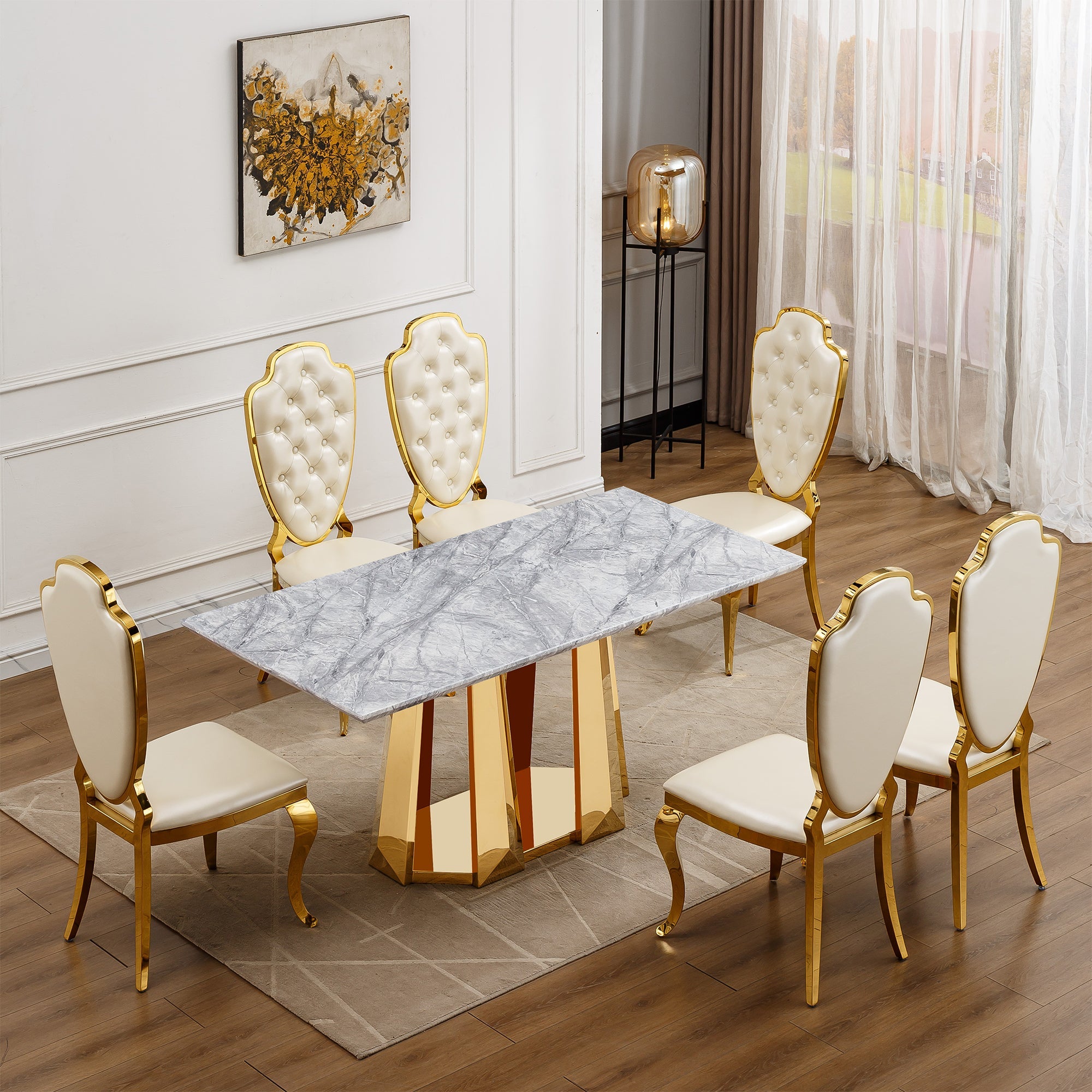 Marble Dining Table for 6 People