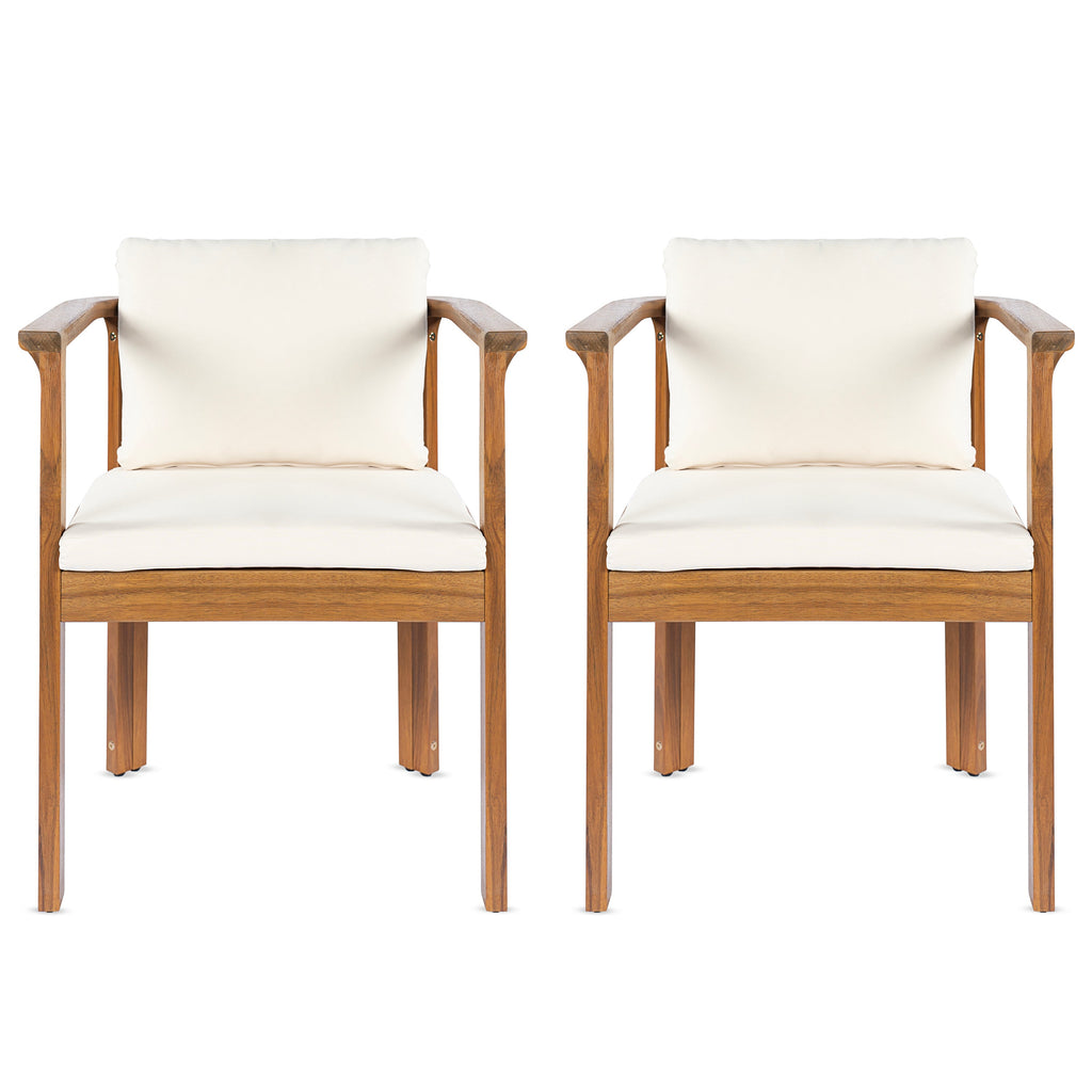 Outdoor Dining Chair Set of 2 with Curved Acacia Wood Arms