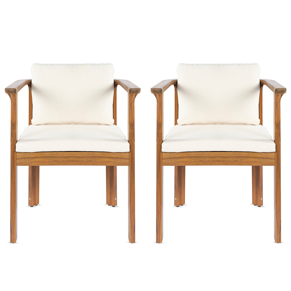 Outdoor Dining Chair Set of 2 with Curved Acacia Wood Arms