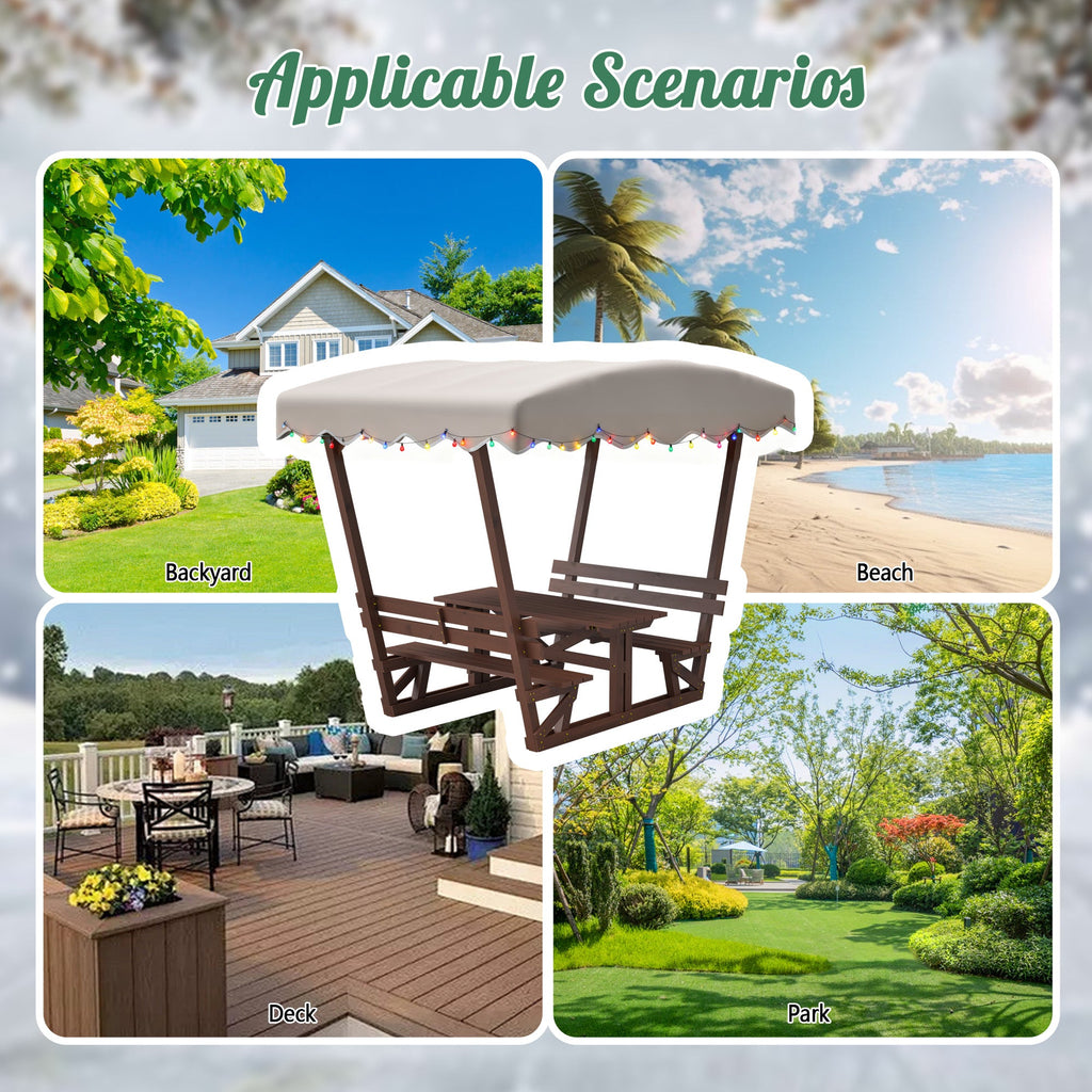 Outdoor Waterproof Solid Wood Picnic Table and Bench Set