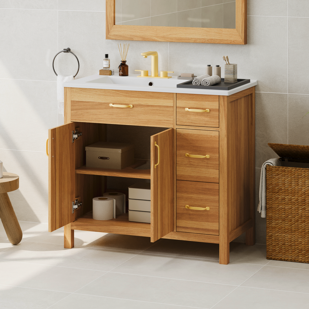 36" Wood Bathroom Vanity with Solid Wood Frame