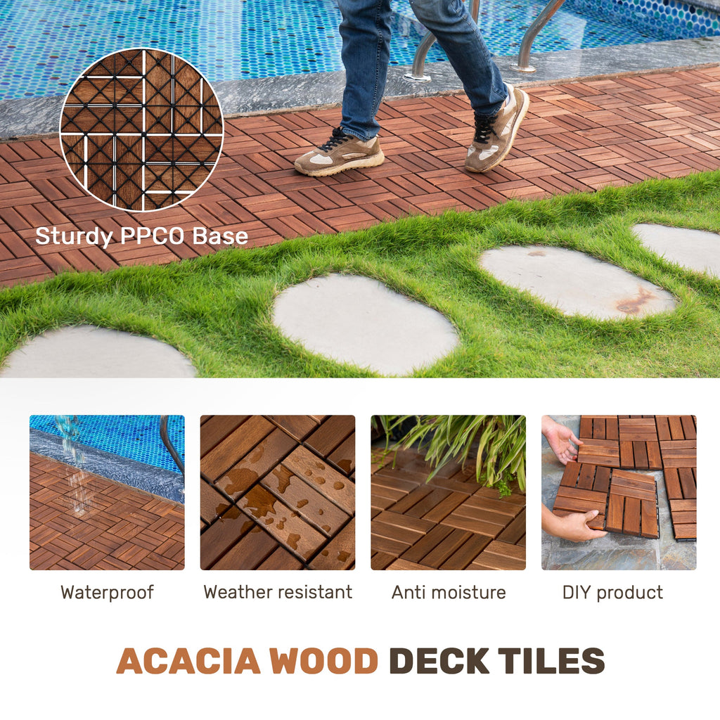 Acacia Wood Interlocking Deck Tiles Checker Pattern