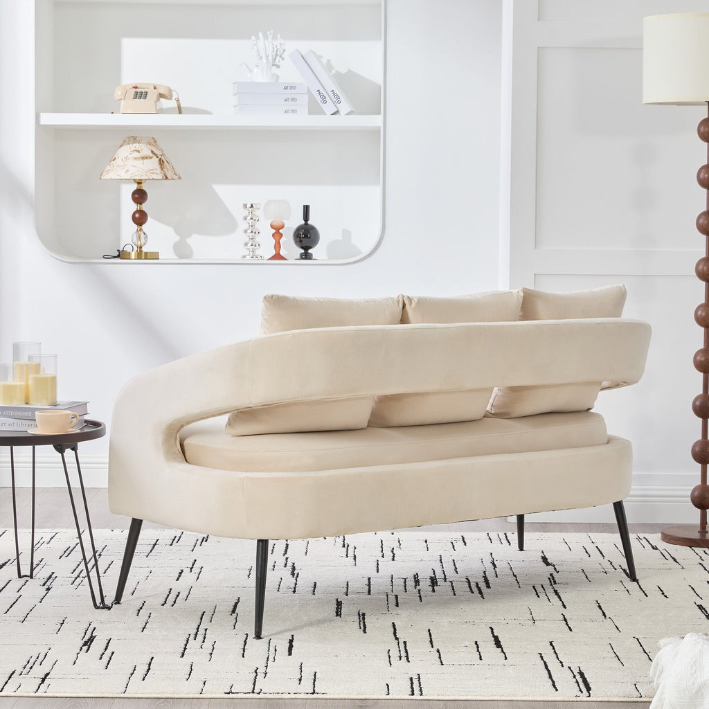 Modern Upholstered Velvet Loveseat Settee with 3 Pillows