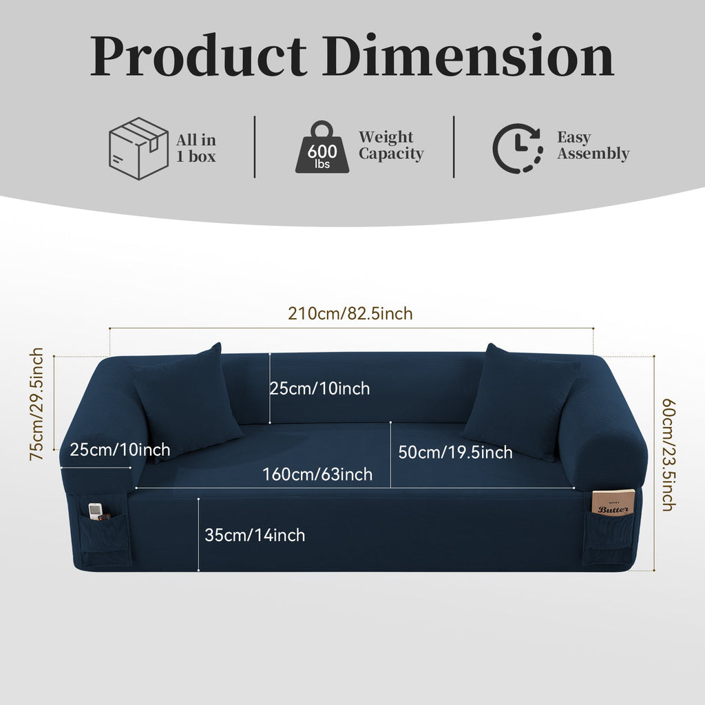 Spring Sofa with High-Quality Fabric, Pillows & Storage