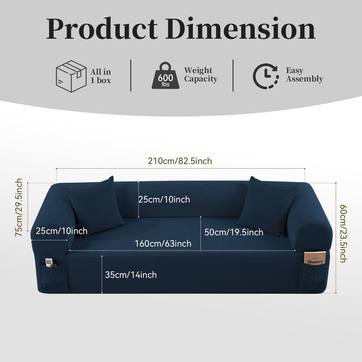Spring Sofa with High-Quality Fabric, Pillows & Storage