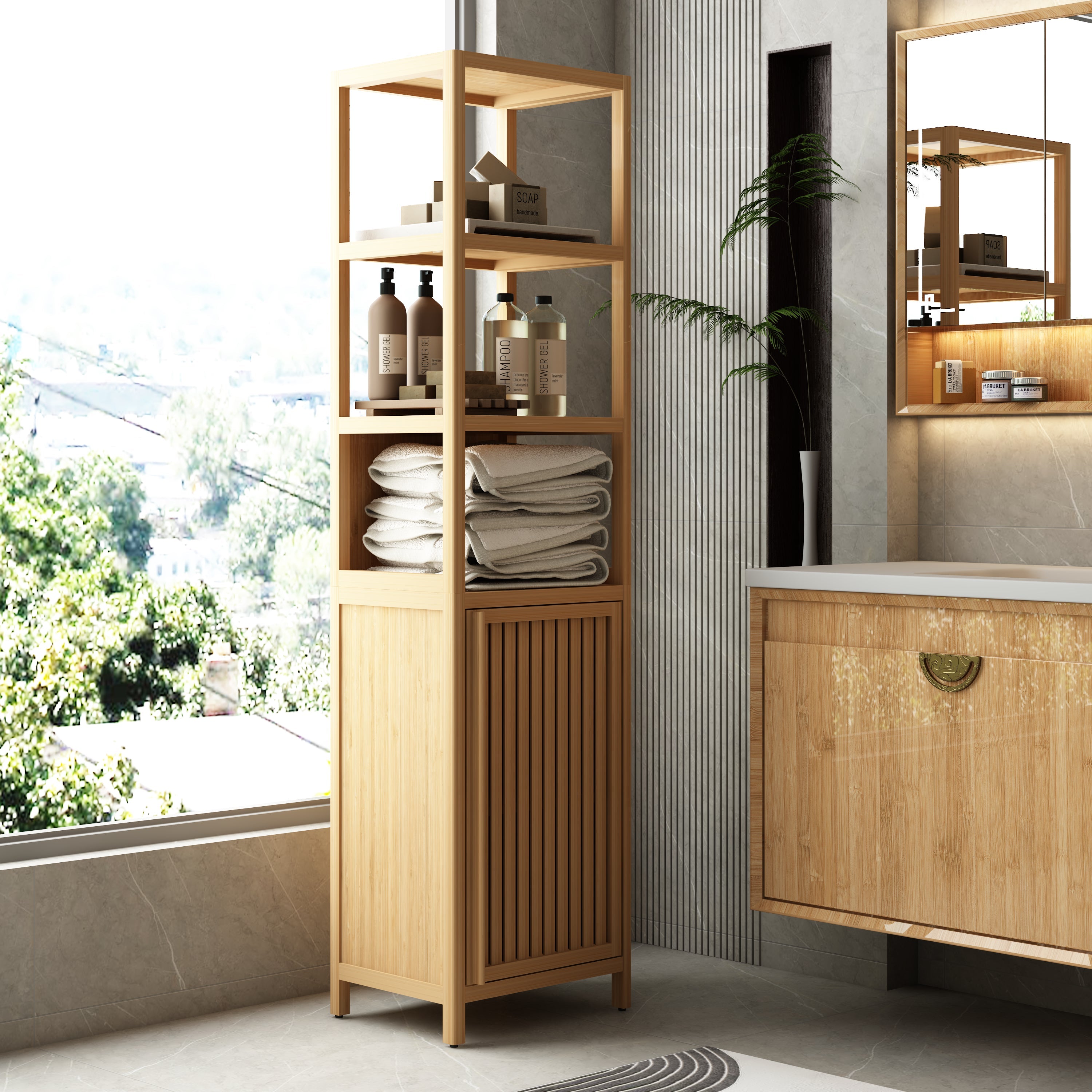 Storage Tall Slim Cabinet with Shutter Door