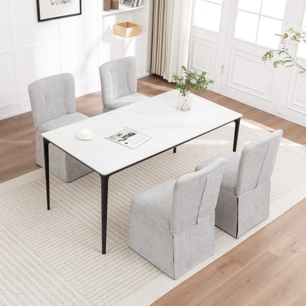 Linen Dining Chairs - Set of 2 Modern Fabric Side Chairs