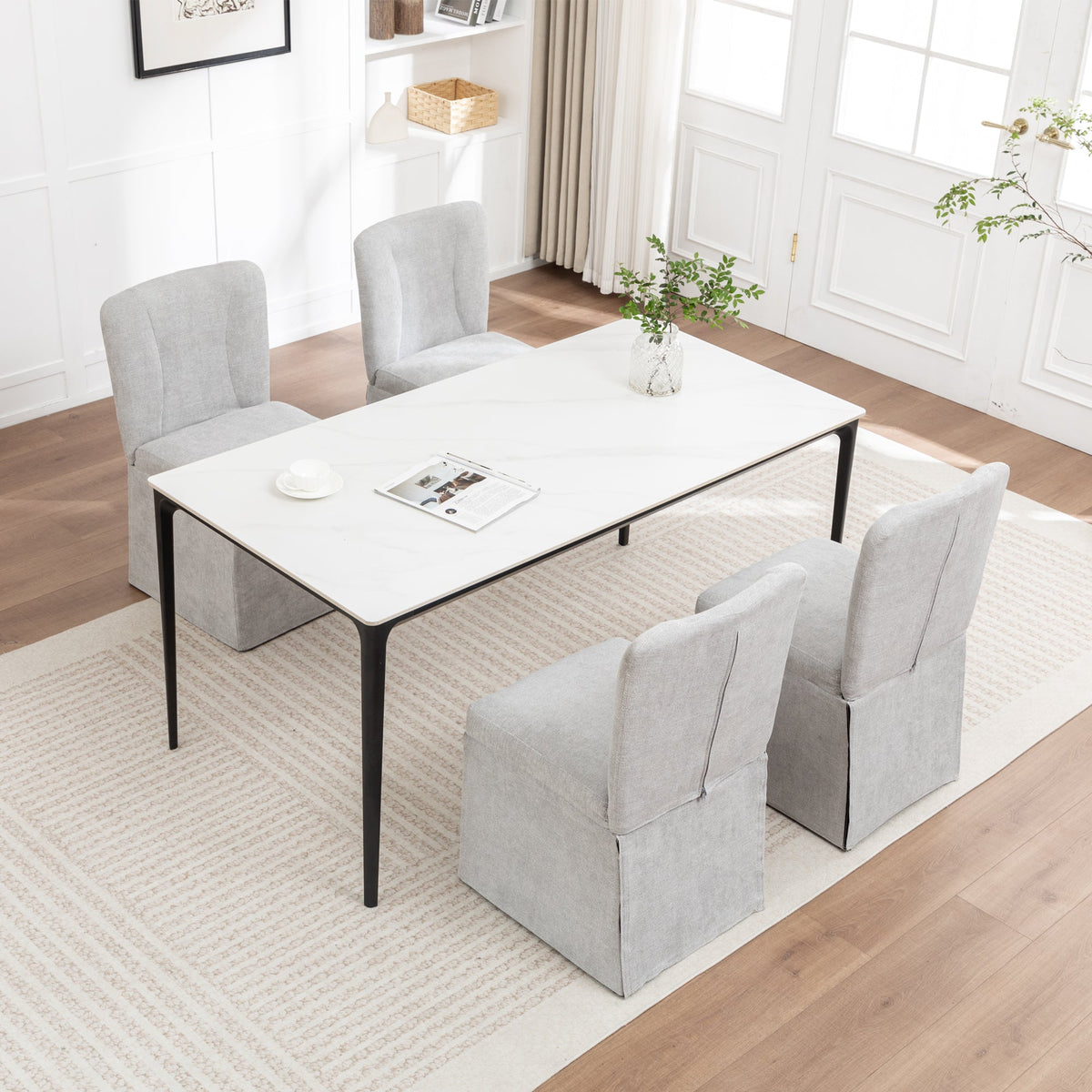 Linen Dining Chairs - Set of 2 Modern Fabric Side Chairs