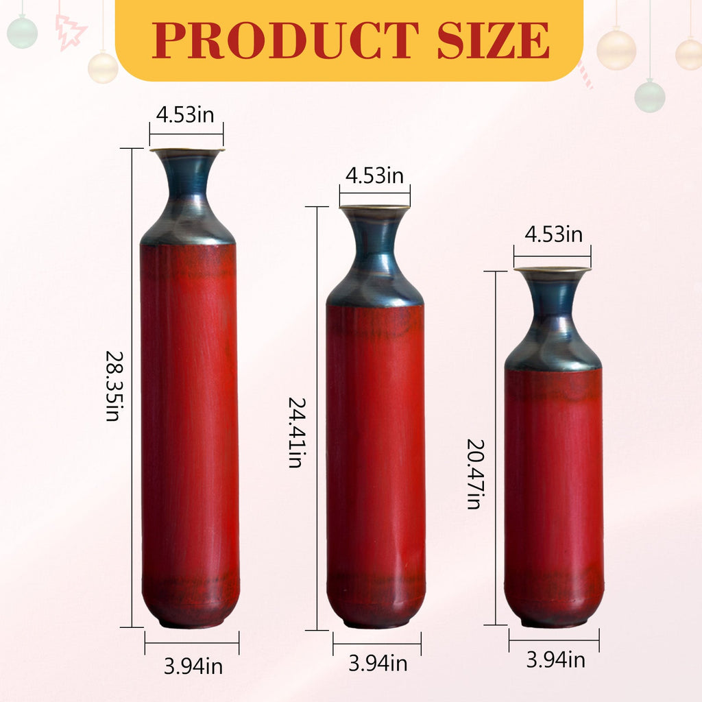 Artisanal Fire-Finished Metal Vases, Set of 3