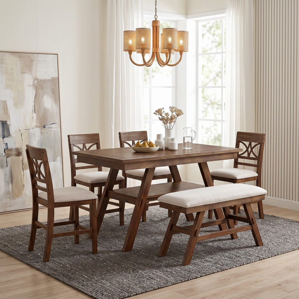 TOPMAX 6-Piece Wood Counter Height Dining Table Set
