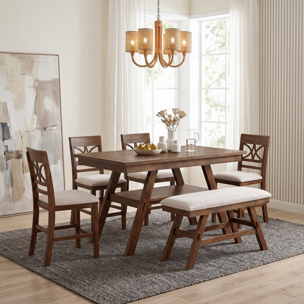 TOPMAX 6-Piece Wood Counter Height Dining Table Set