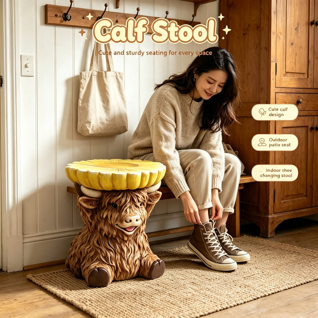 Highland Cow Stool with Sunflower Tabletop