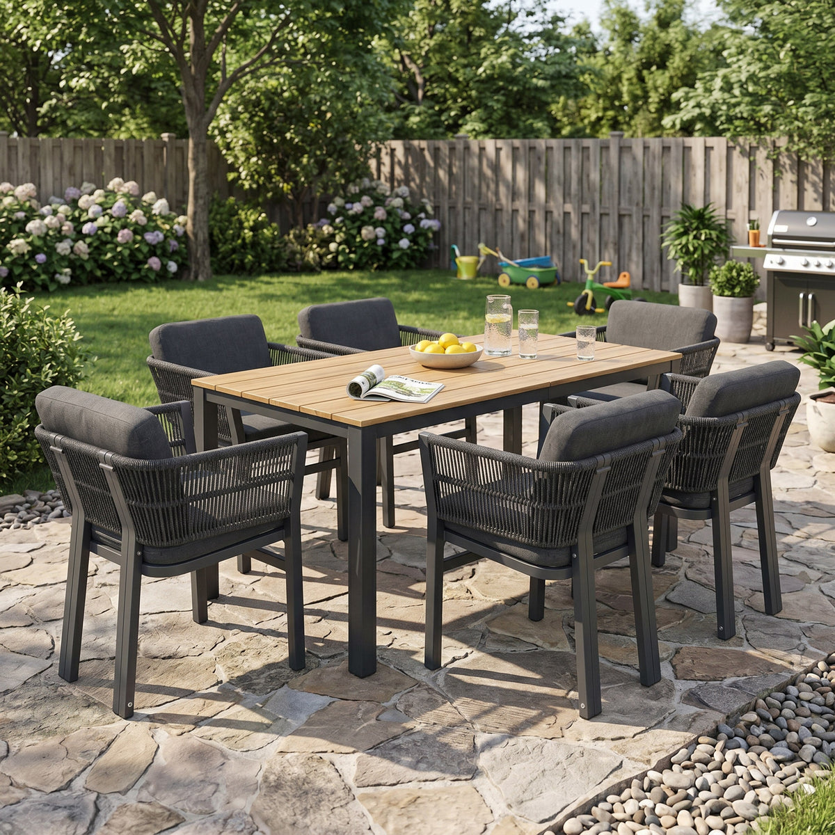 7-Piece Outdoor Dining Set, Acacia Wood Table & 6 Chairs