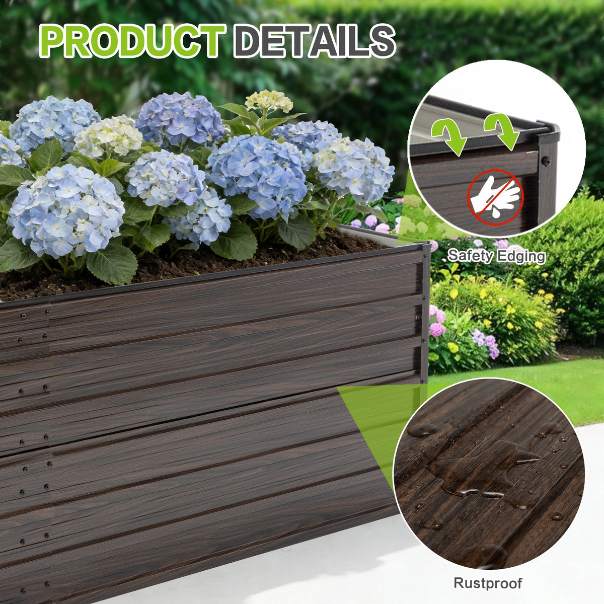 8x4x2 FT Woodgrain Galvanized Raised Garden Bed Set