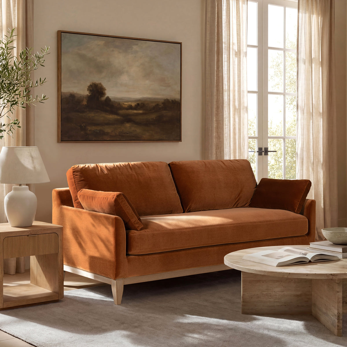 Pasadena 75.5" Modern Farmhouse Sofa in Burnt