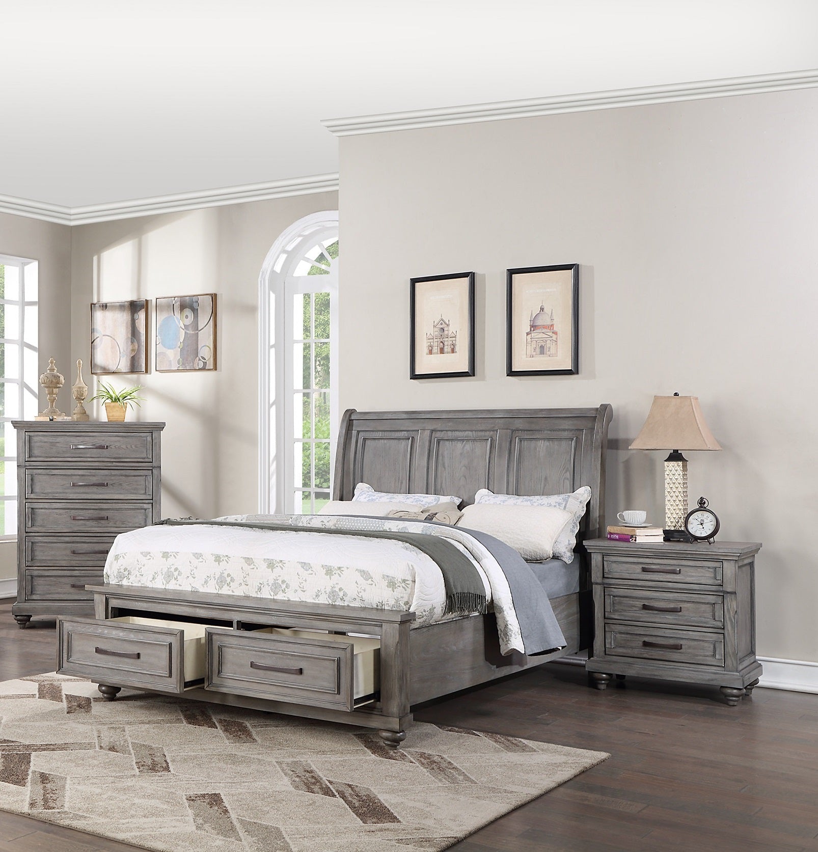 Eastern King Size Bed with Underbed Drawer & Nightstands