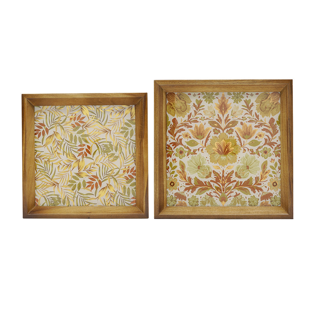 Set of 2 Square Acacia Wood Mirrored Tray