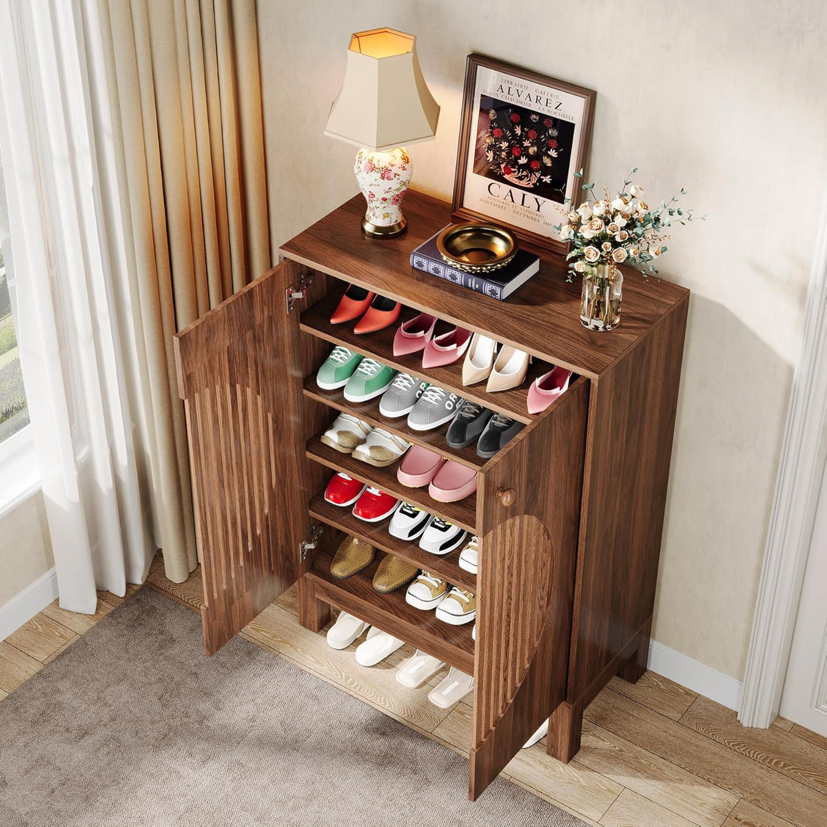 28.74" Farmhouse Brown Shoe Cabinet