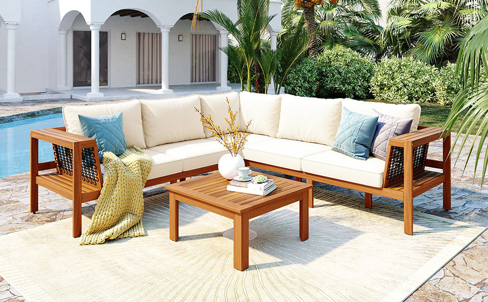 GO 4 Pieces Outdoor Acacia Wood Sofa Set