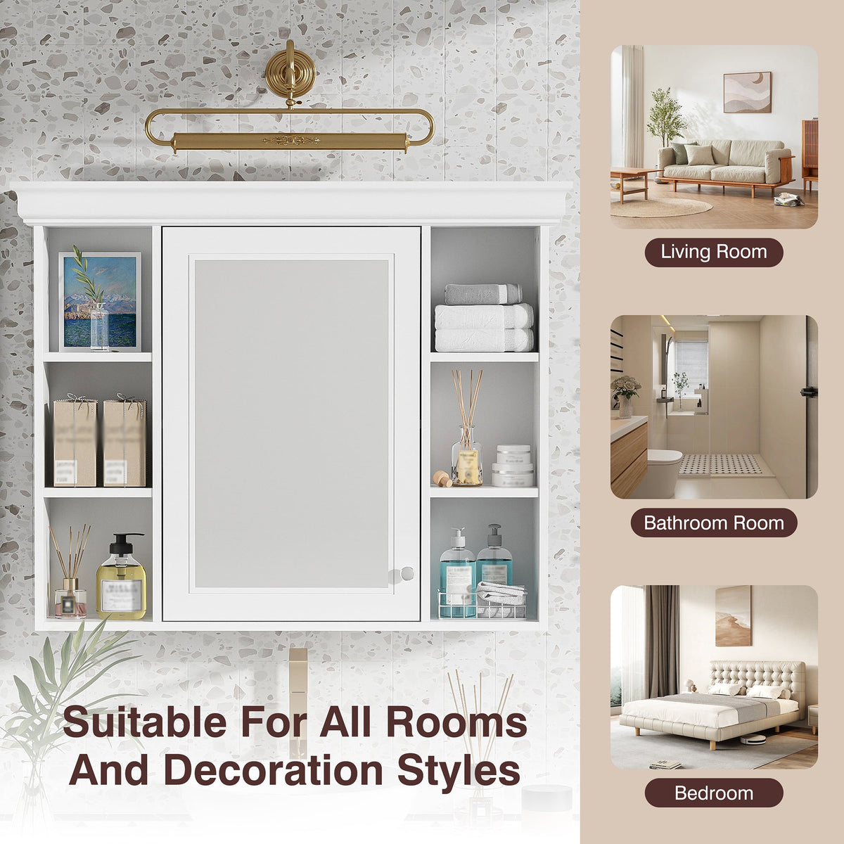 35" x 28" White Wall Mounted Bathroom Storage Cabinet