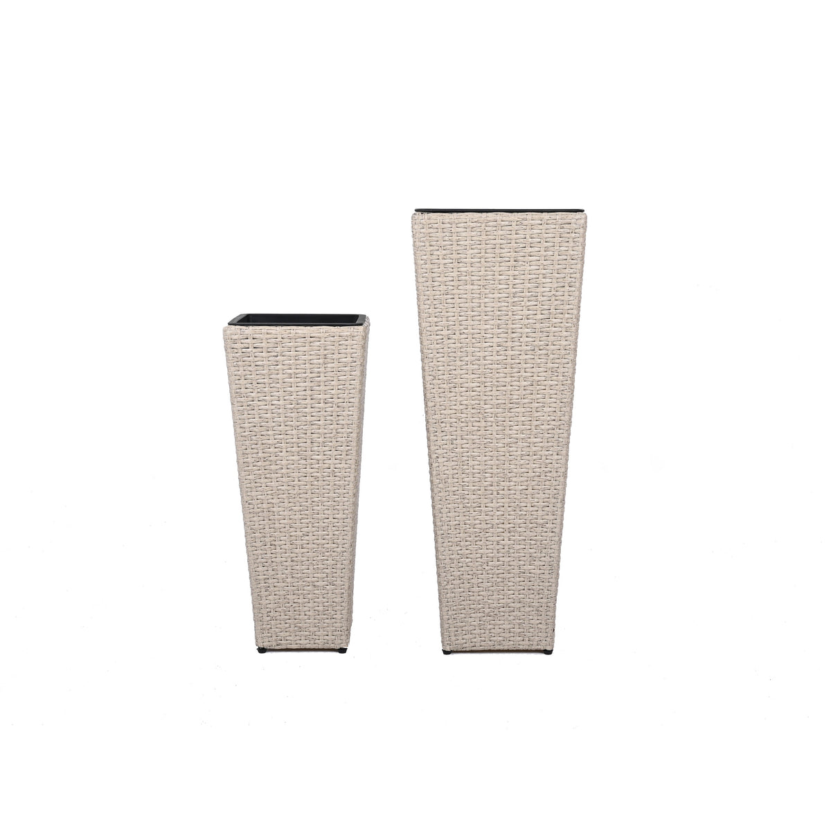 Outdoor PE Wicker Flower Pots, 2-Pcs Set