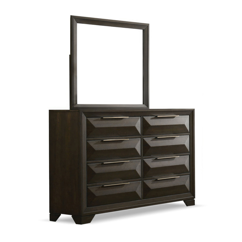 Transitional Dresser With Mirror Beveled Bracket Feet Metal Handles