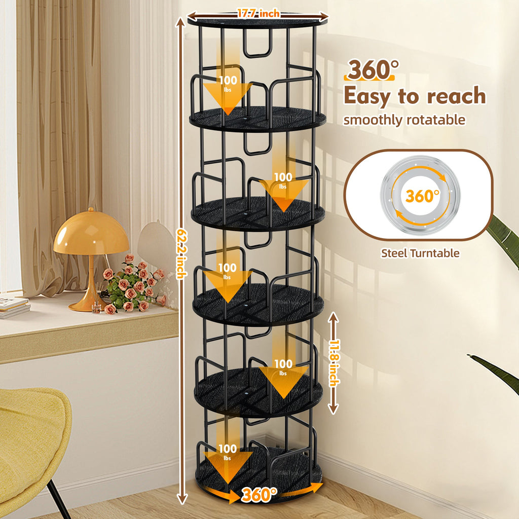 Rotating Bookshelf Tower - 5 Tier
