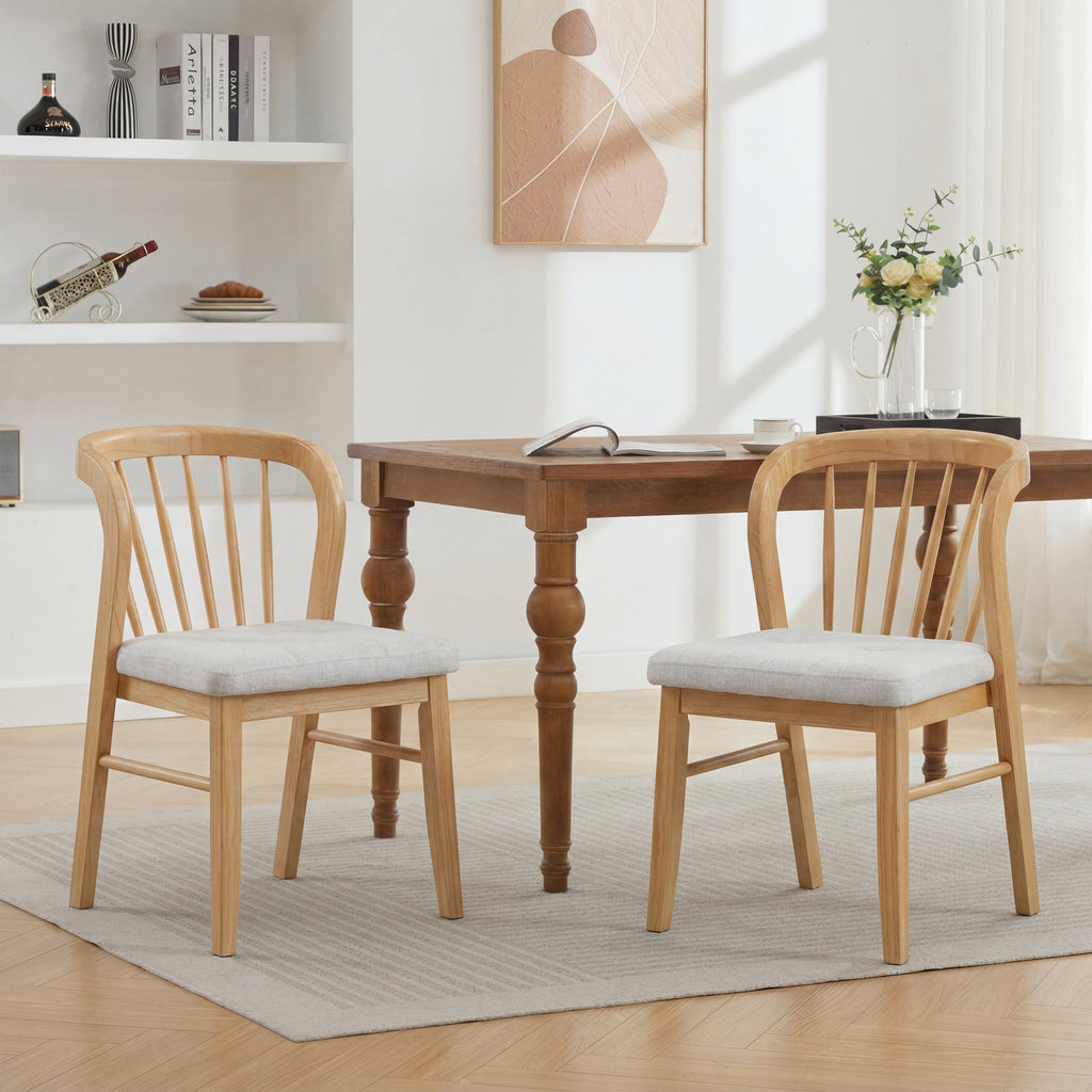 Mid-Century Modern Rubber Wood Dining Chair With Upholstered Seat (Set of 2)