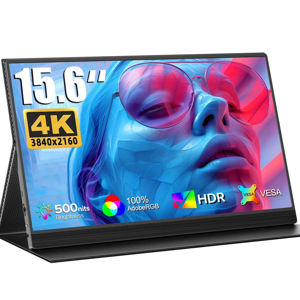UPERFECT QLED 4K UHD Portable Monitor, 145 Percent SRGB, 500 Nits, 1500 To 1 Contrast, HDR FreeSync, 15.6 Inch Gaming Display, Type C HDMI, VESA And Smart Case.