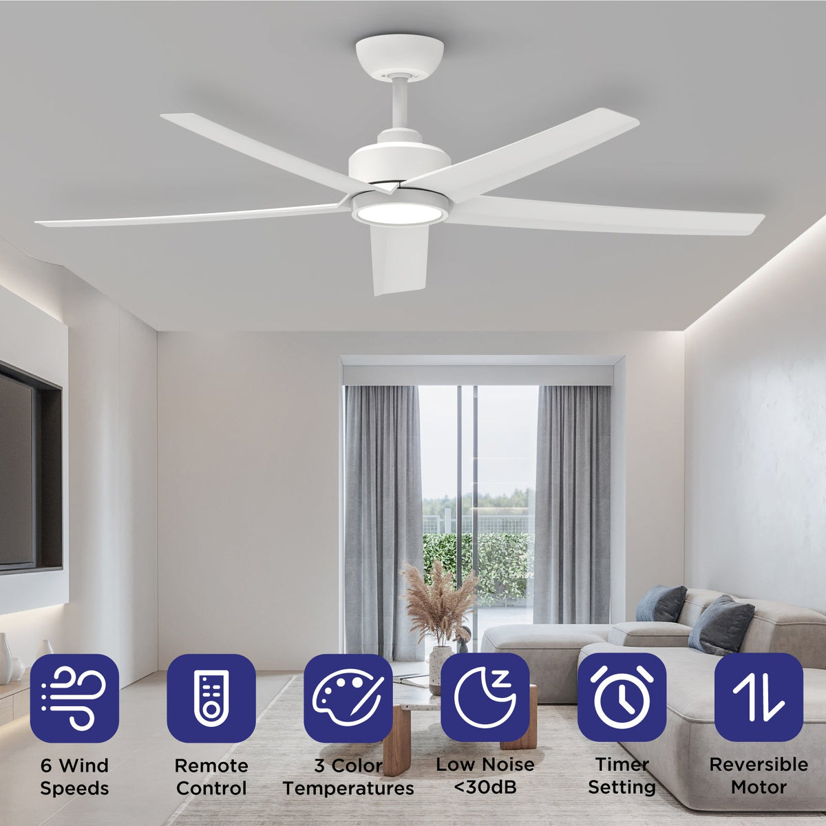 52 Inch Ceiling Fans with Lights, Large Air Volume