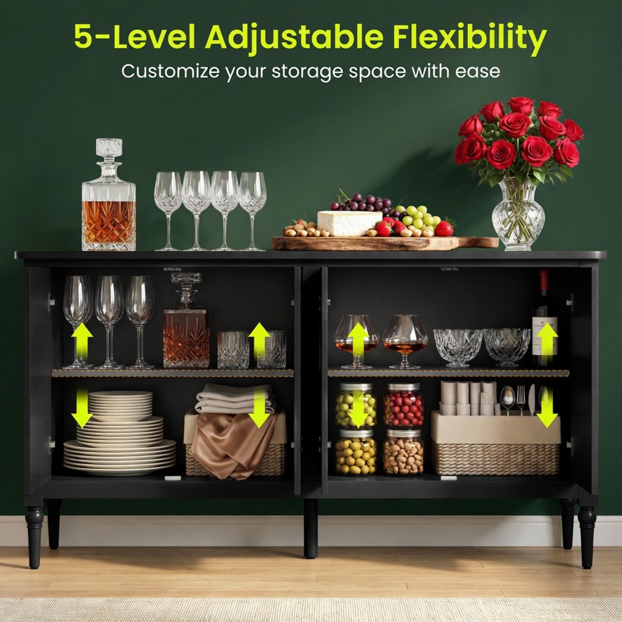 58.9" Stain Black Buffet Cabinet