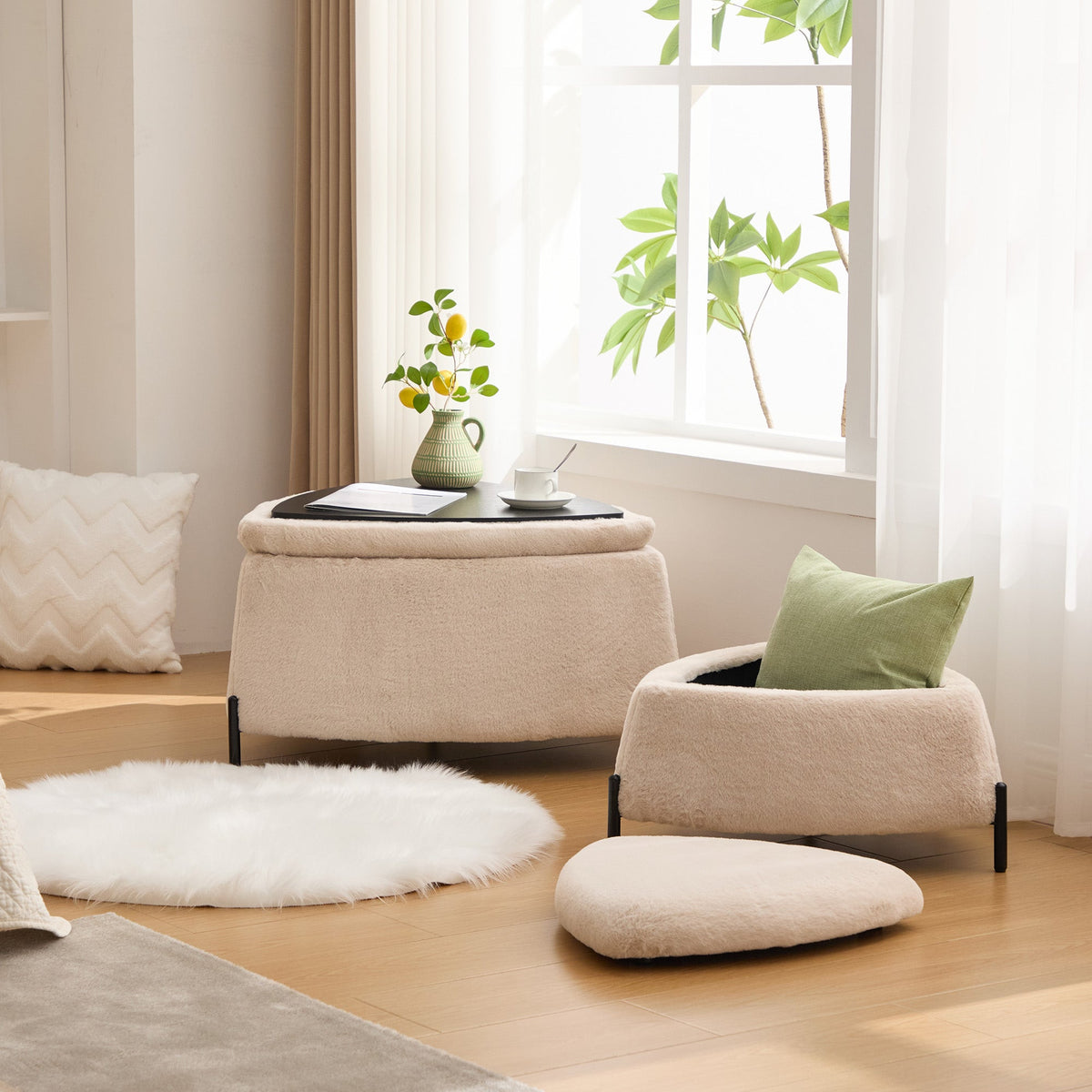 29.9" Wide 2-Piece Upholstered Storage Ottoman Set