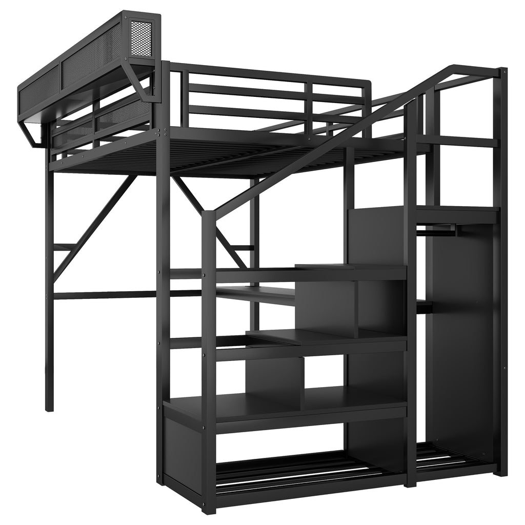 Queen Loft Bed with Desk and Charging Station