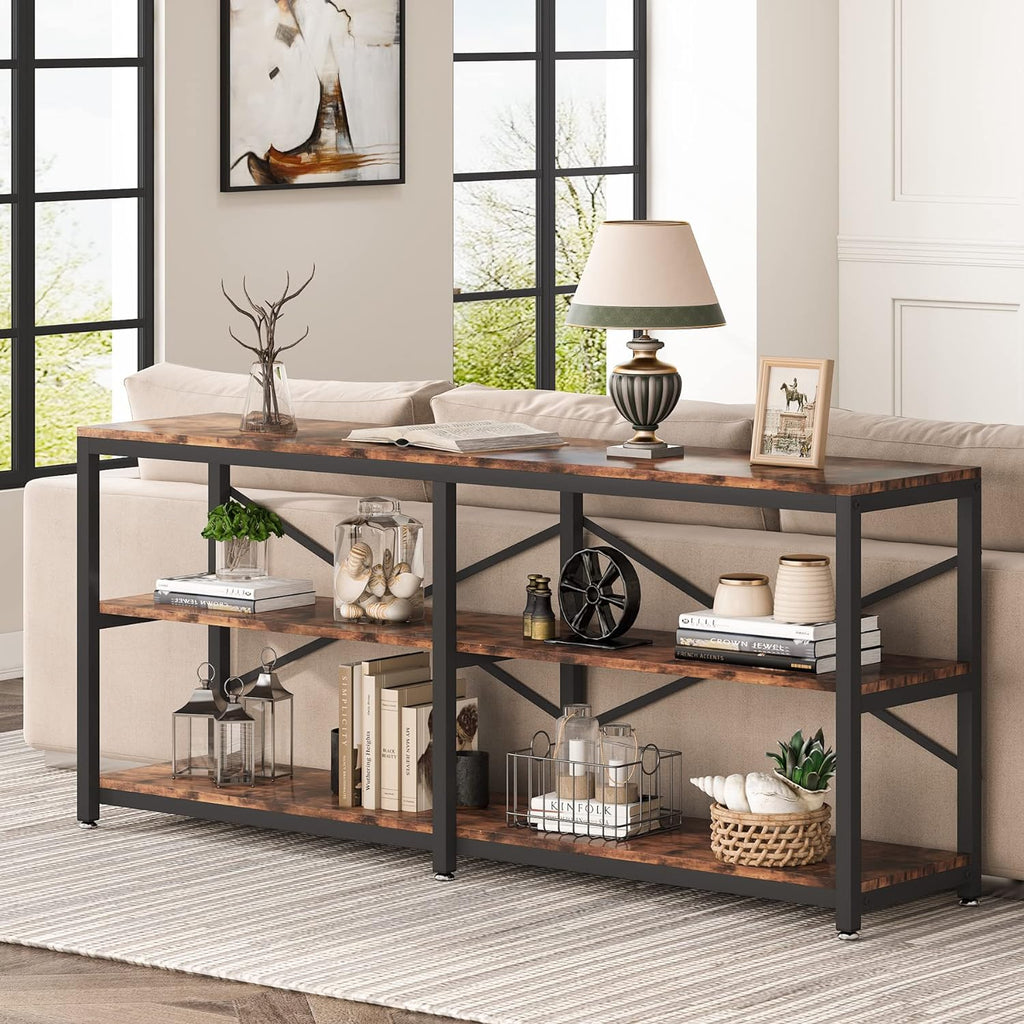 70.9" Extra Long Console Table with Storage Shelves