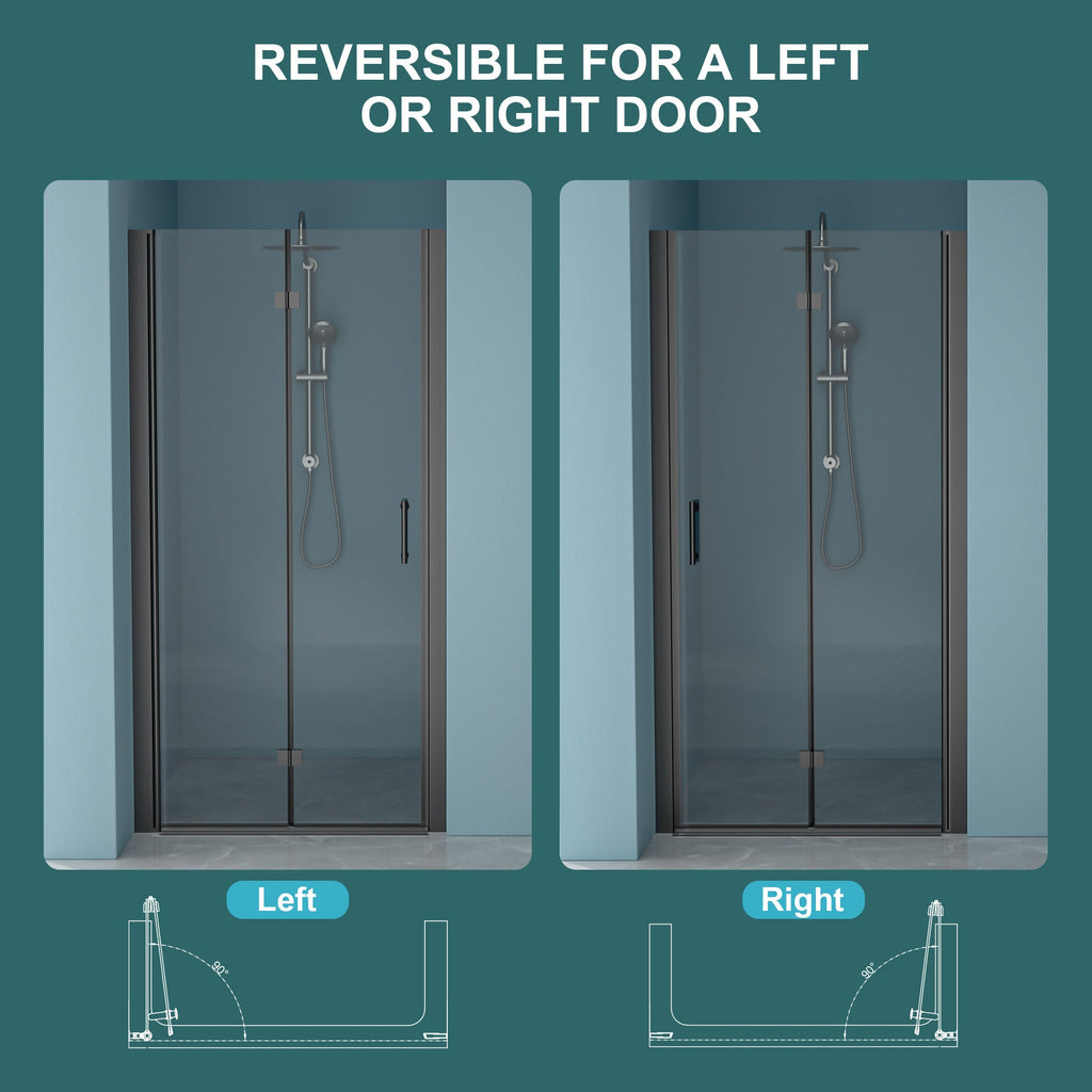 34"W x 72"H Fold Frameless Shower Door with Tempered Glass